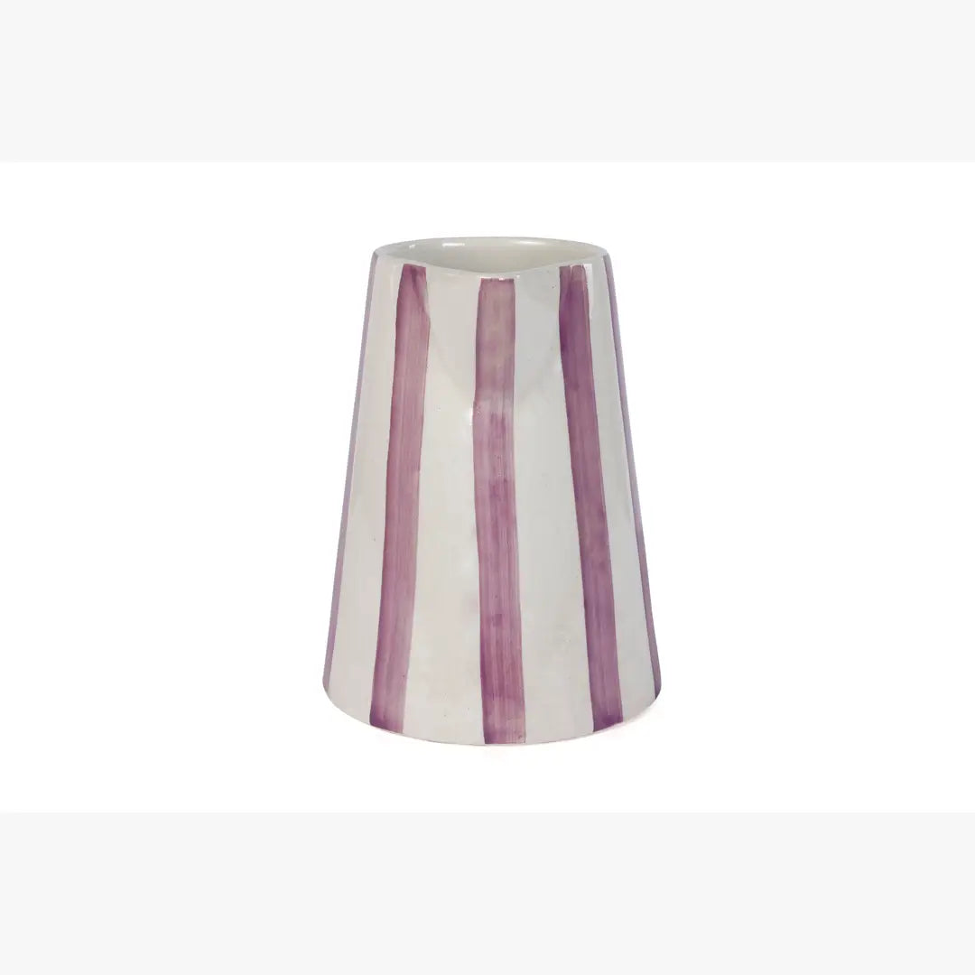 Ceramic Stripe  Pitcher, Purple- 8.25 x 8.25 x 8 Inches