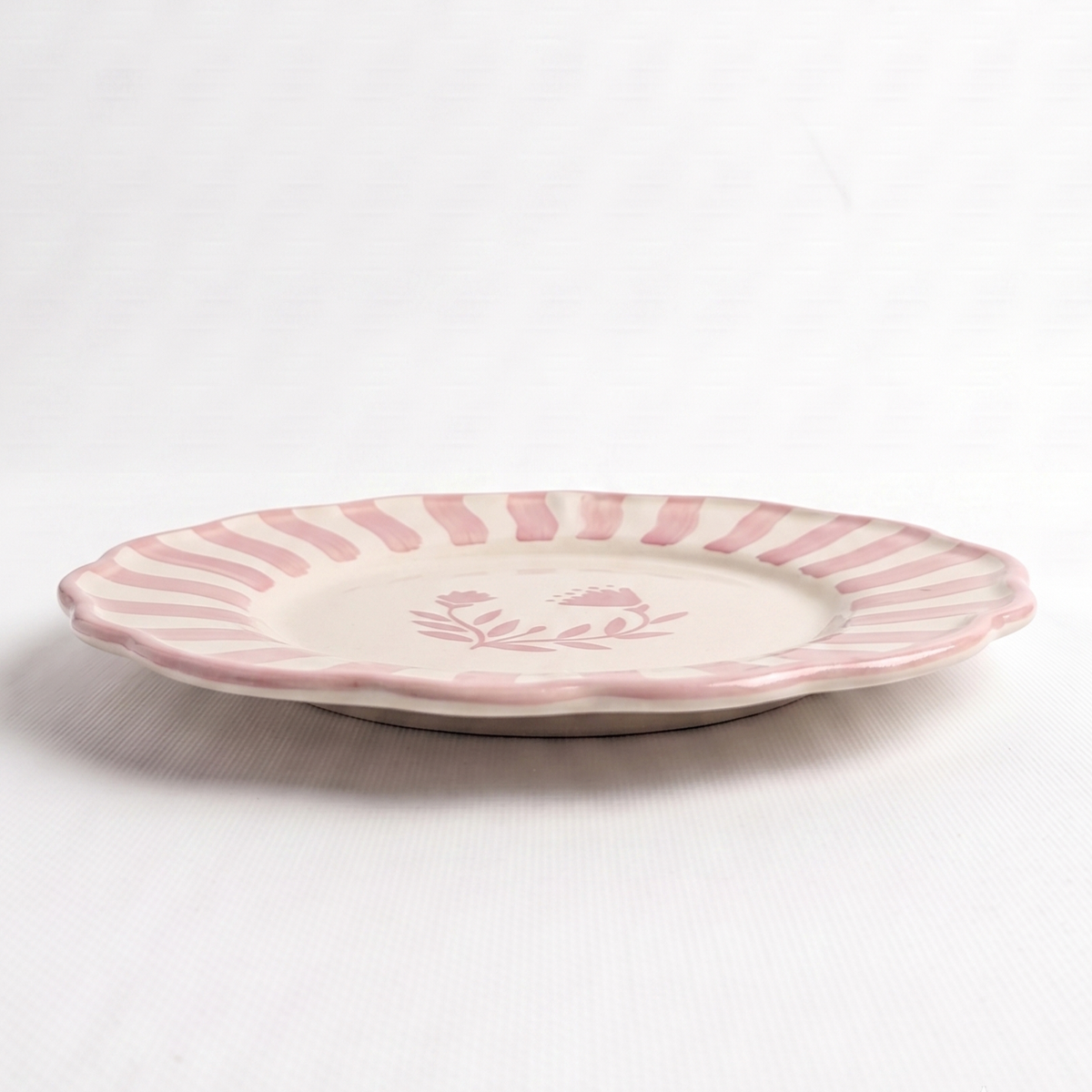 Pink Striped Floral Motif Plate | Hand-Painted | 10.5 Inch | Set Of 2