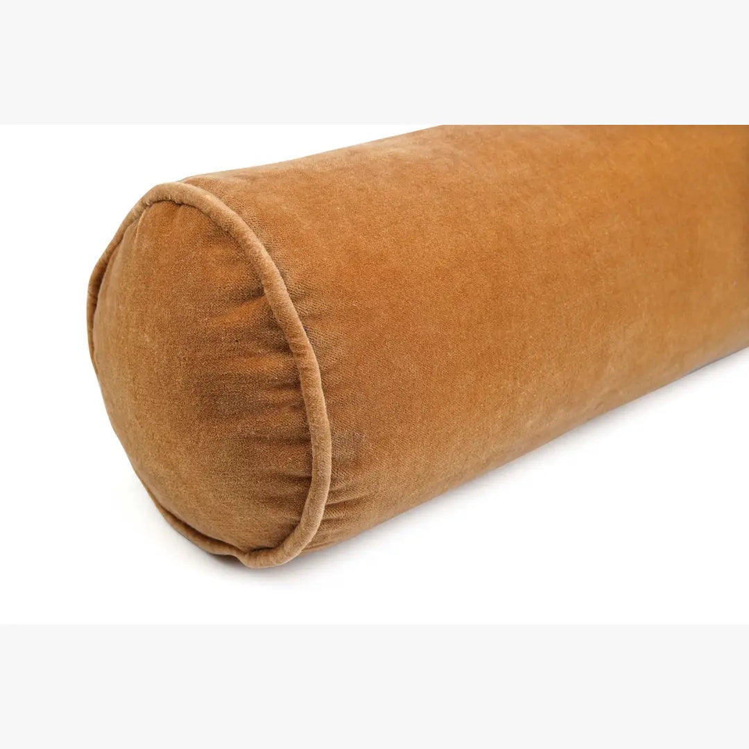 Velvet Handmade bolster Pillow, Clay - 18x7 Inches
