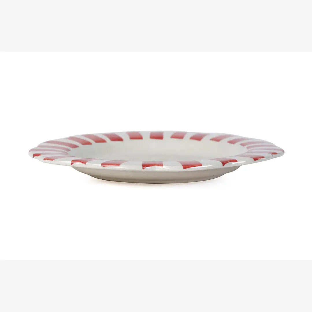 Ceramic Stripe Dinner Plate, Red- 10 x 10 x 1.25 Inches