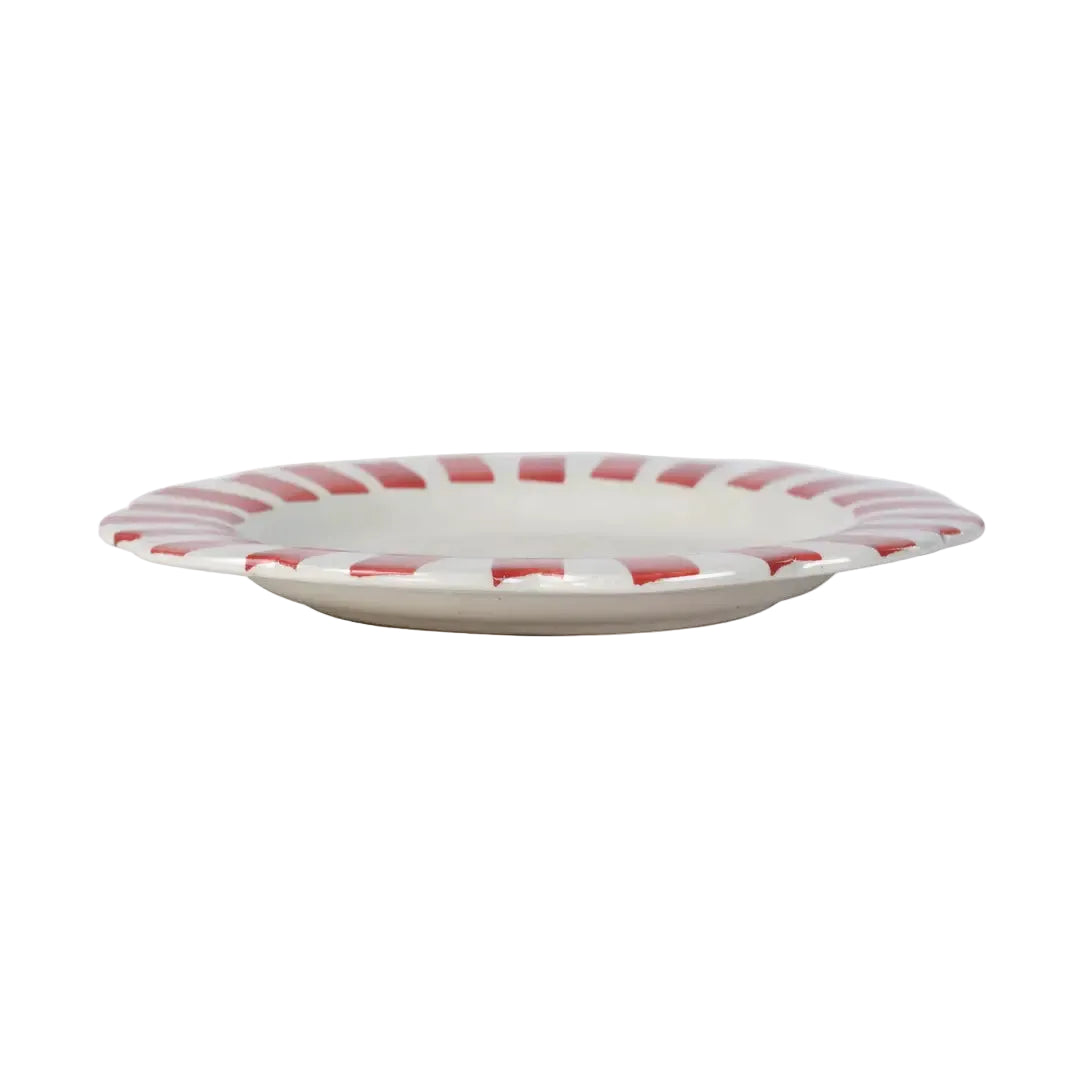 Ceramic Stripe Dinner Plate, Red- 10 x 10 x 1.25 Inches