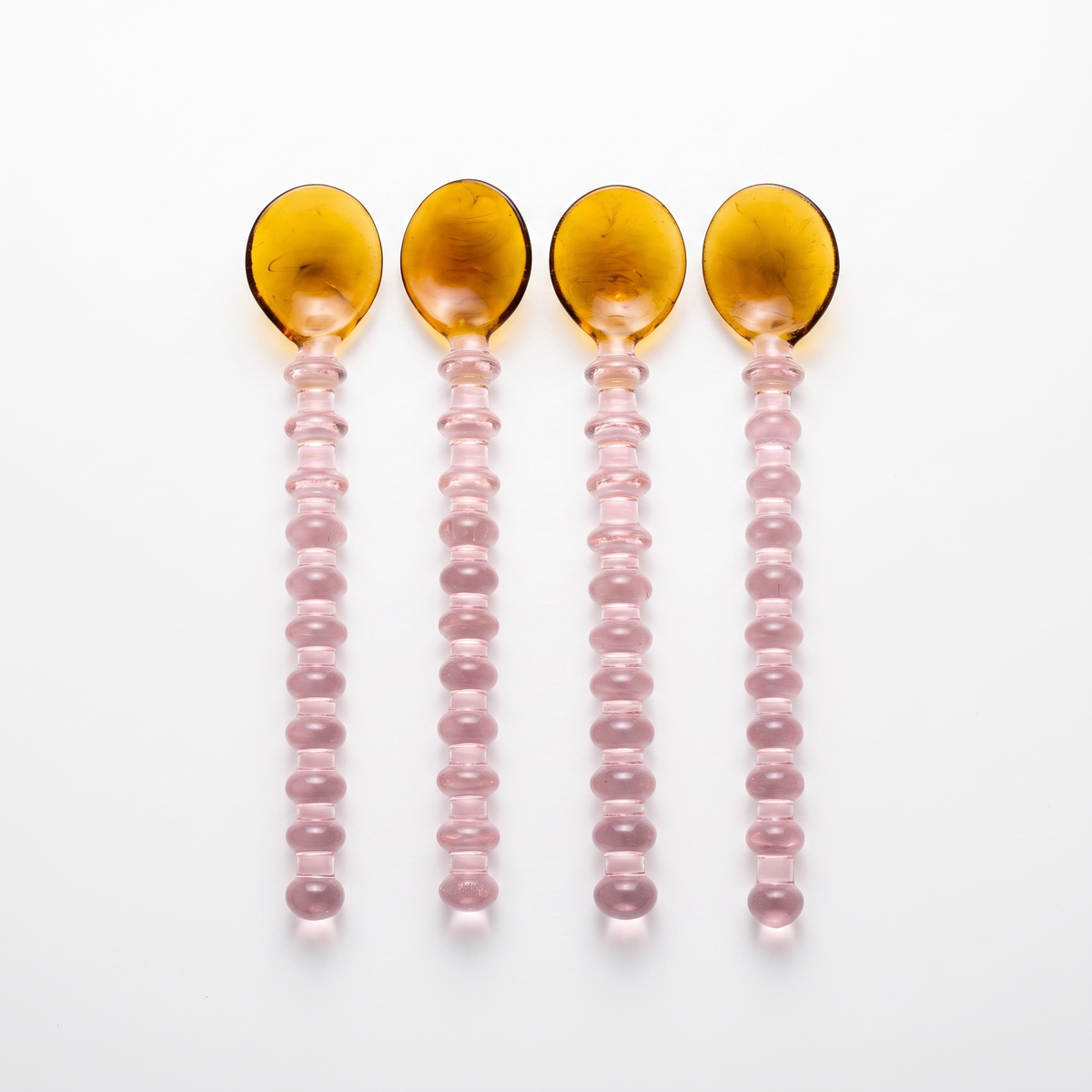 Amber & Pink Beaded Glass Spoon | Borosilicate Glass | Set of 4