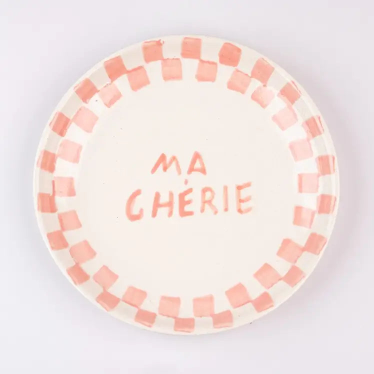 Pink Checkered Ceramic Breakfast Set Bowl Mug Plate 3 Piece - Casa Amarosa
