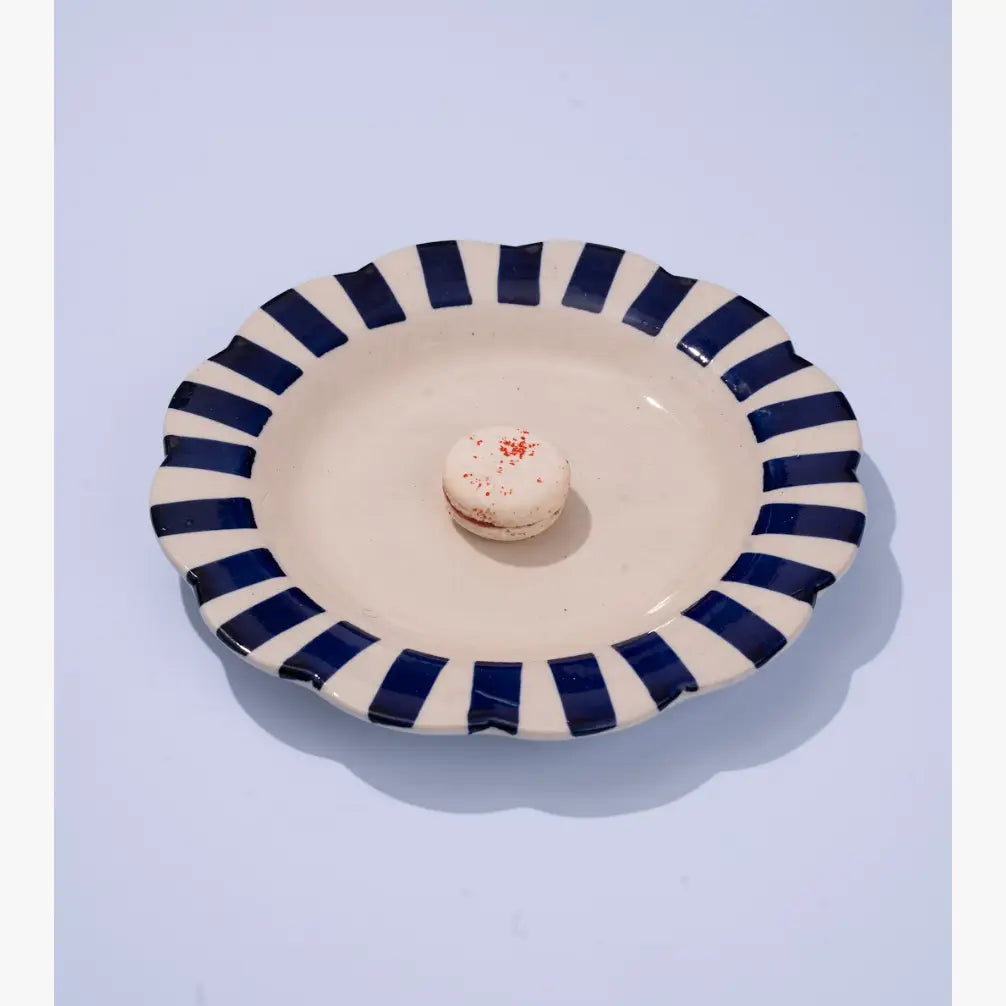 Ceramic stripe Salad Plate,  Blue- 8.25 x 8.25 x 1.25 Inches