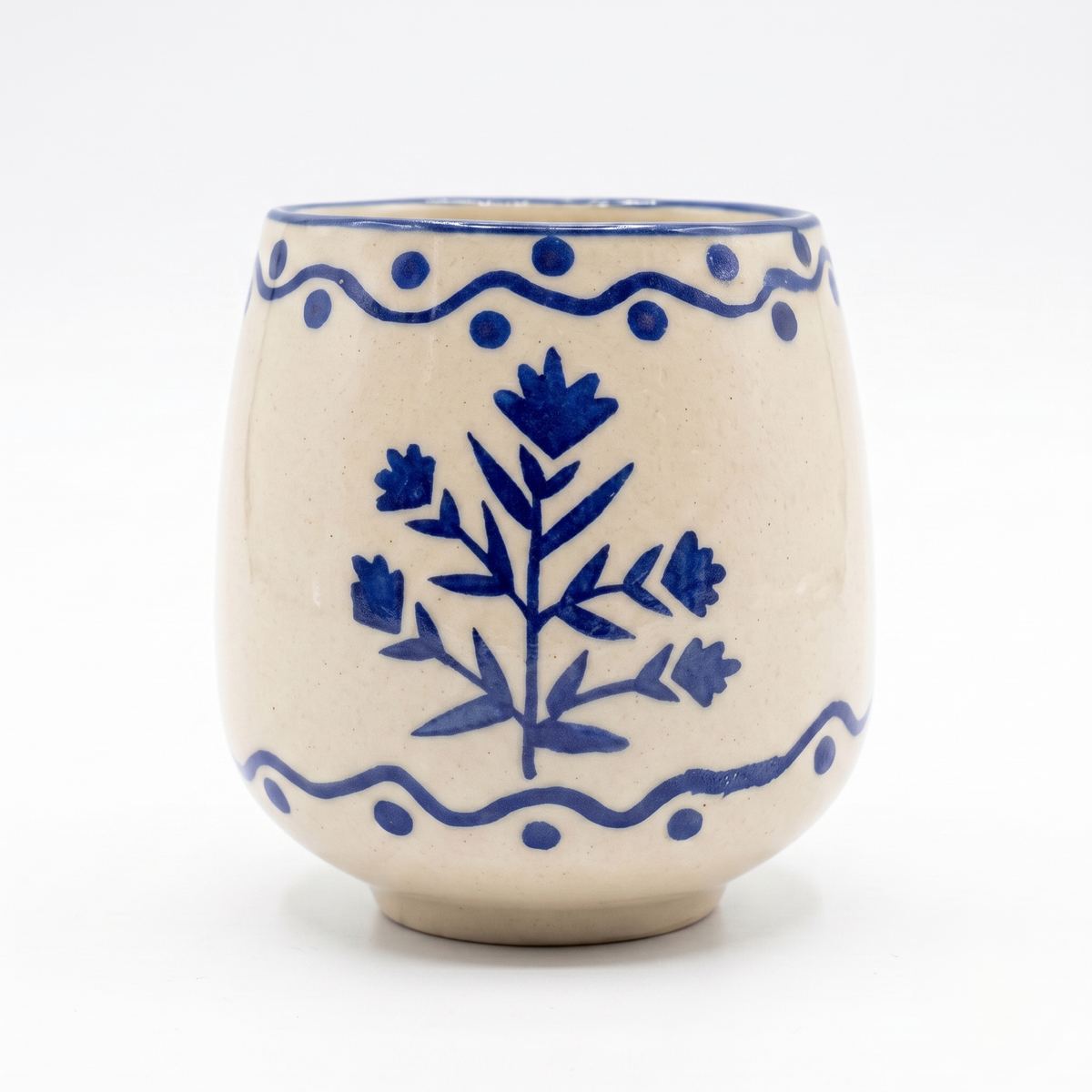 Blue Drinking Cup | Hand-Painted Ceramic | 3 Inch - Casa Amarosa