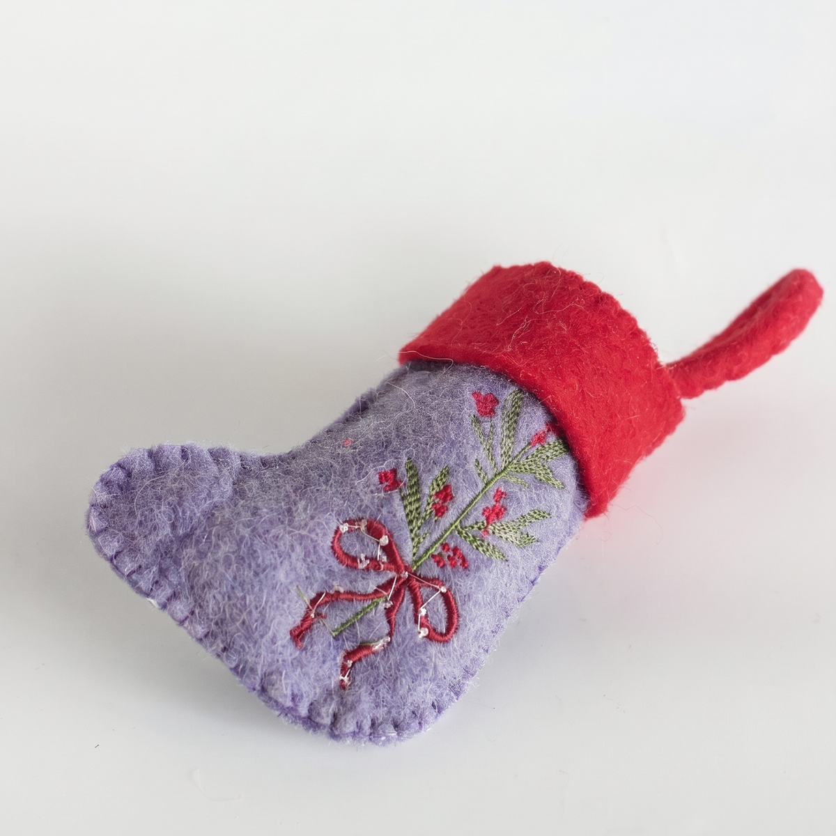 Holly Bouquet Felt Stocking | Embroidered Felt | 20cm | Set Of 2