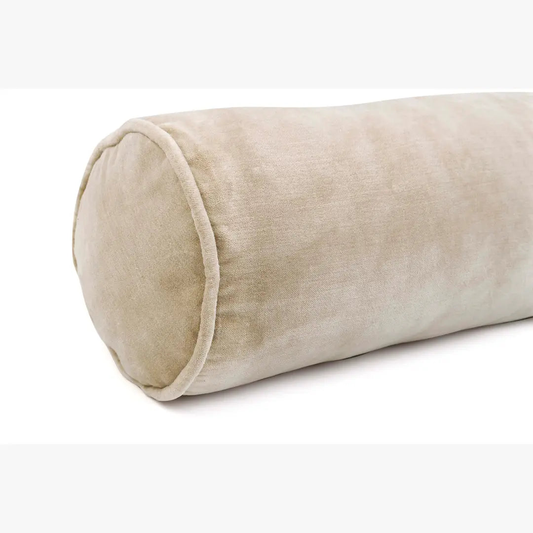Velvet Handmade bolster Pillow, Biscotti - 18x7 Inches