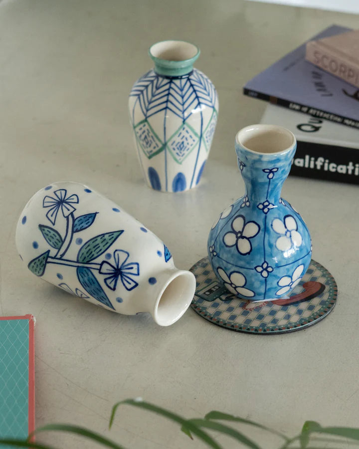 Botanical Charm Mini Vases , Set of 3 - 2.25x4 Inches