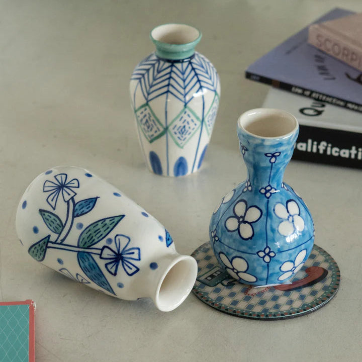 Botanical Charm Mini Vases , Set of 3 - 2.25x4 Inches