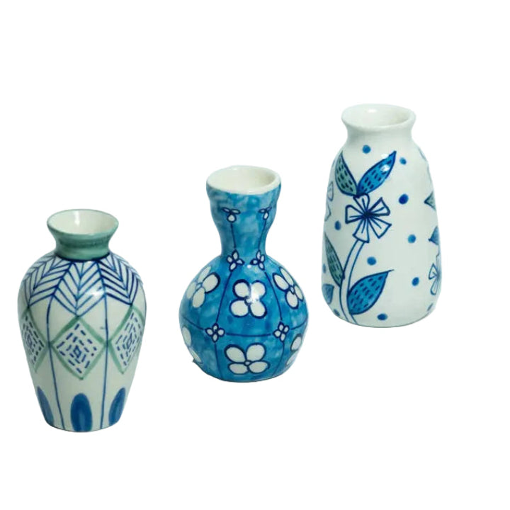 Botanical Charm Mini Vases , Set of 3 - 2.25x4 Inches