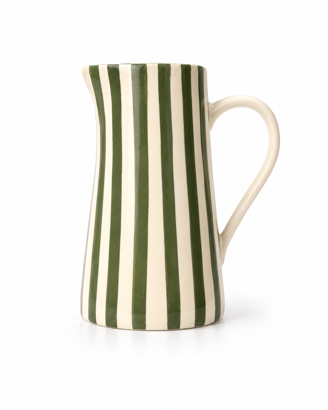 Basil Green Striped Jug | Hand-Painted Ceramic | 8in