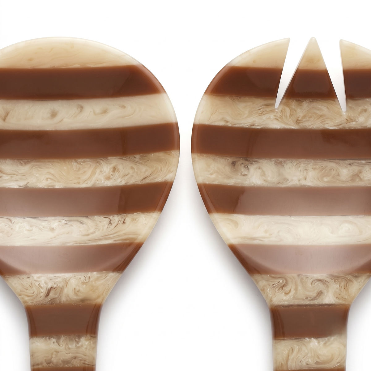 Brown Striped Salad Server Set | Hand-poured Resin | 9 Inch