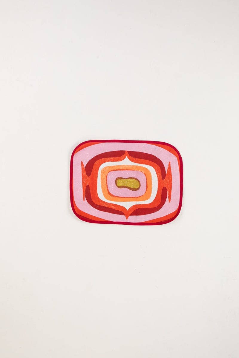 Mineral Red Ogee Mat, Set of 4 | Herringbone Cotton | 13x18