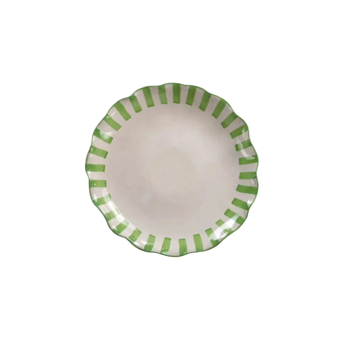 Ceramic Stripe Cake Stand, Green - 10 x 10 x 3.75 Inches