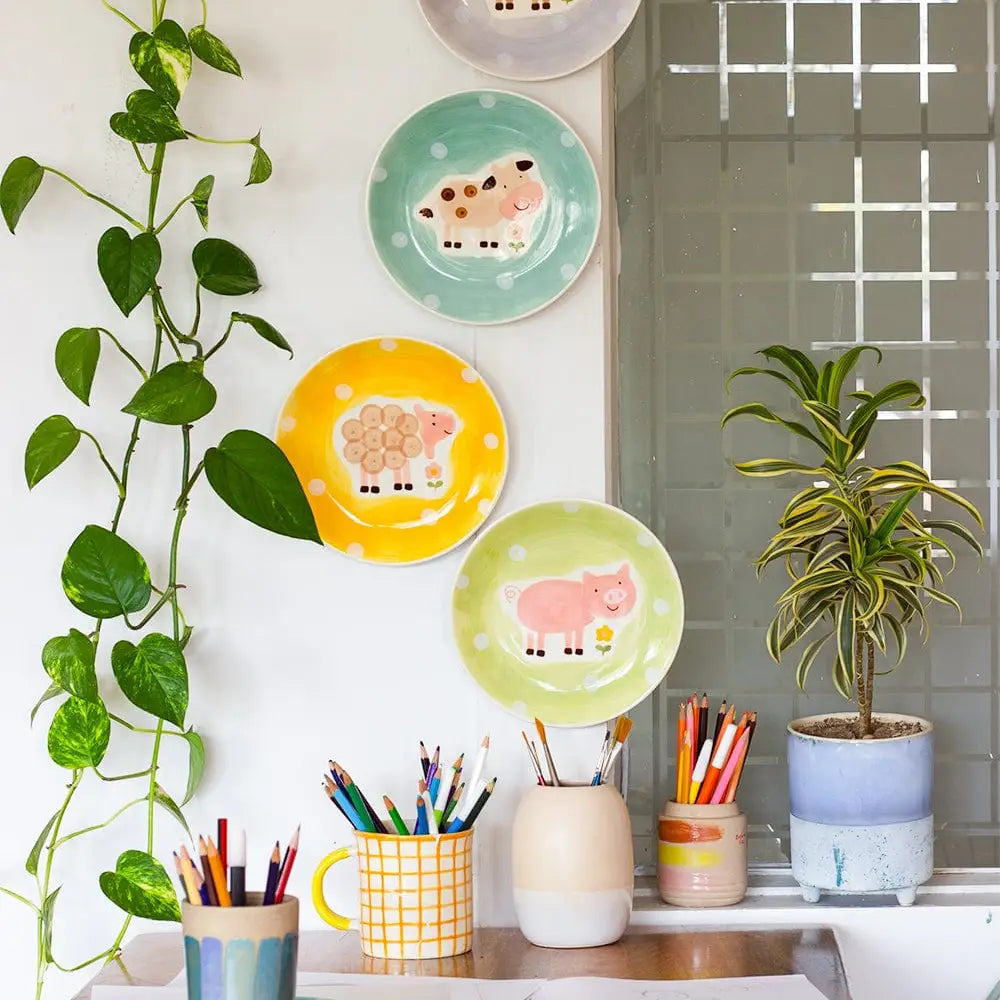 Quirky Farm Handpainted Wall Plate, 8 x1 Inches