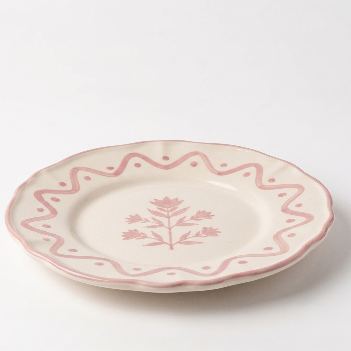 Scalloped Pink Floral Snack plates | Hand-crafted Ceramic | Set Of 2