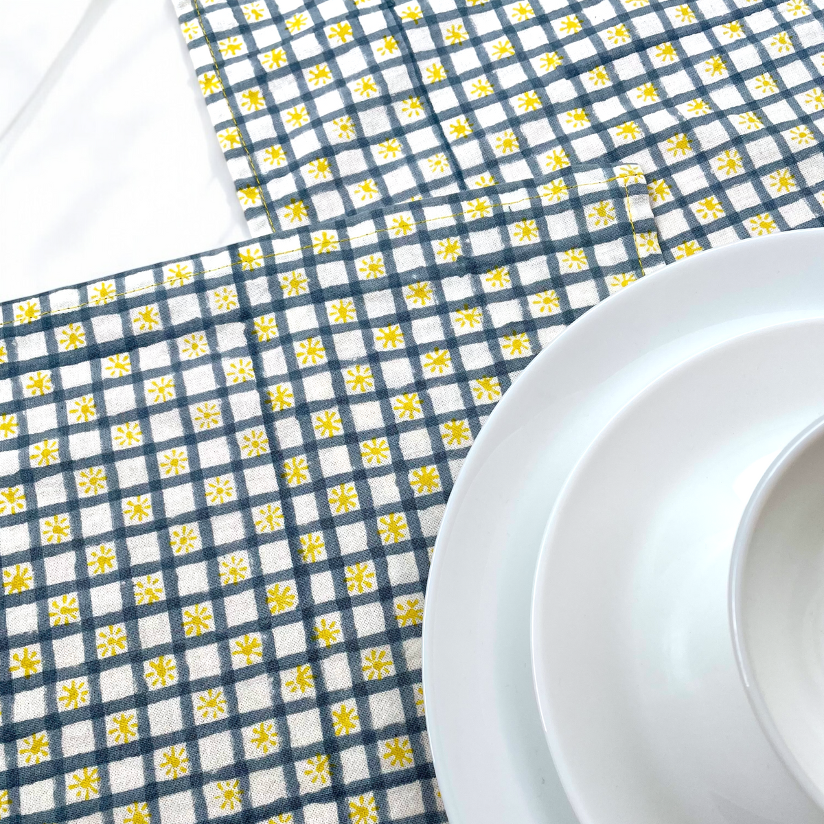 Check and Shine hand block printed cotton placemats set of 2