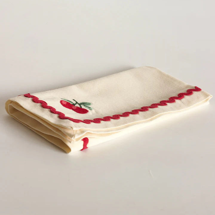 Cherry Crush Embroidered Napkins , Set of 6 - 16x16 Inches