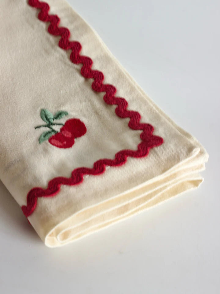 Cherry Crush Embroidered Napkins , Set of 6 - 16x16 Inches