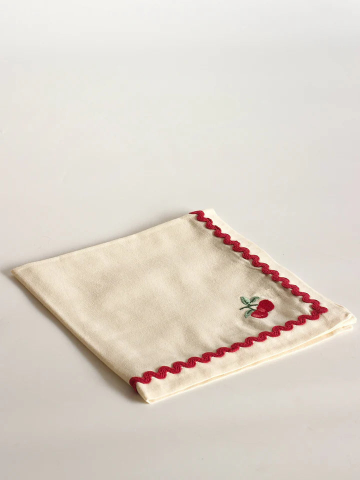 Cherry Crush Embroidered Napkins , Set of 6 - 16x16 Inches