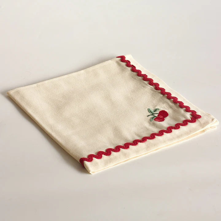 Cherry Crush Embroidered Napkins , Set of 6 - 16x16 Inches