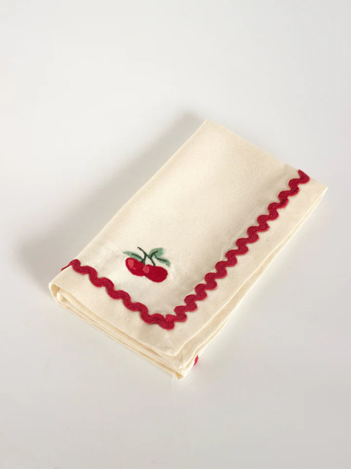 Cherry Crush Embroidered Napkins , Set of 6 - 16x16 Inches