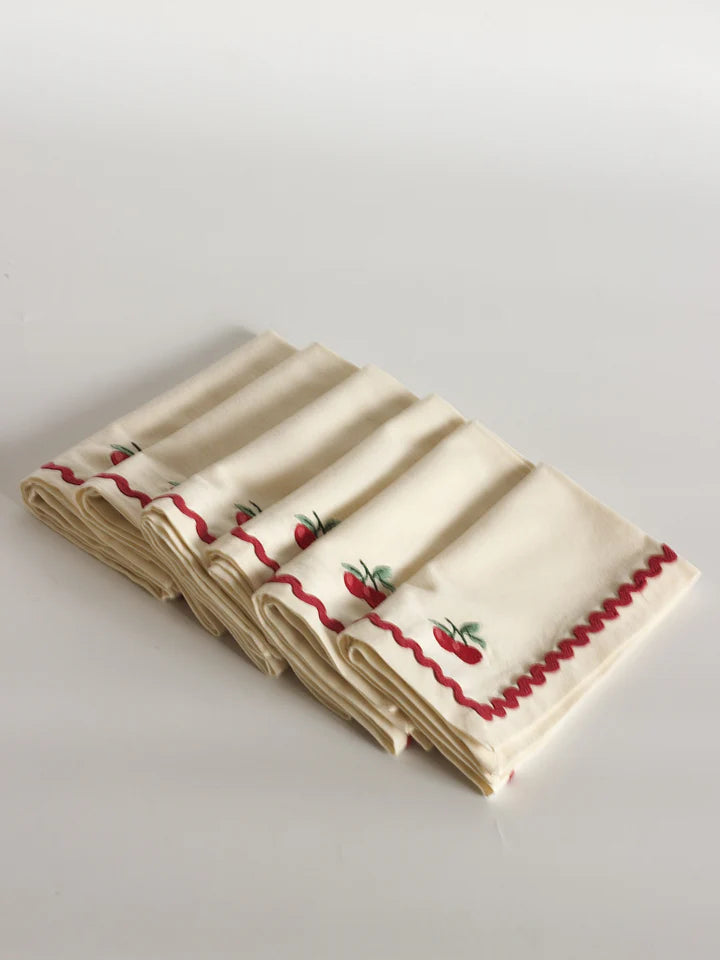 Cherry Crush Embroidered Napkins , Set of 6 - 16x16 Inches