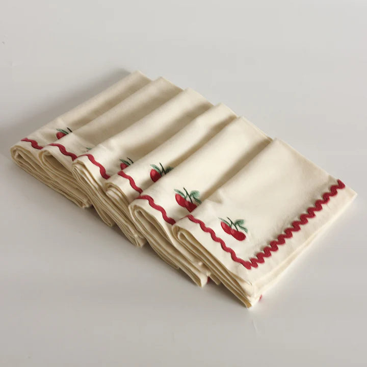 Cherry Crush Embroidered Napkins , Set of 6 - 16x16 Inches