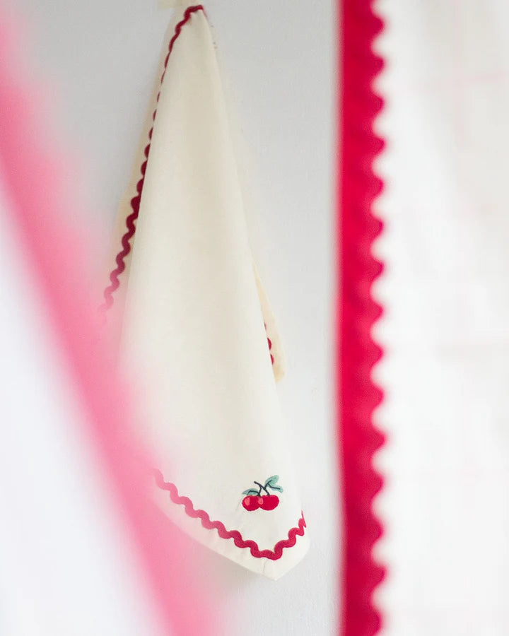 Cherry Crush Embroidered Napkins , Set of 6 - 16x16 Inches