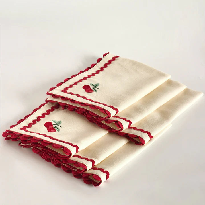 Cherry Crush Embroidered Placemats , Set of 6 - 12 x 18 inches