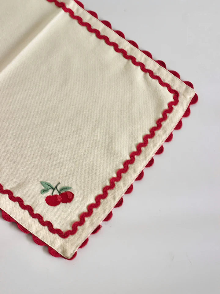 Cherry Crush Embroidered Placemats , Set of 6 - 12 x 18 inches