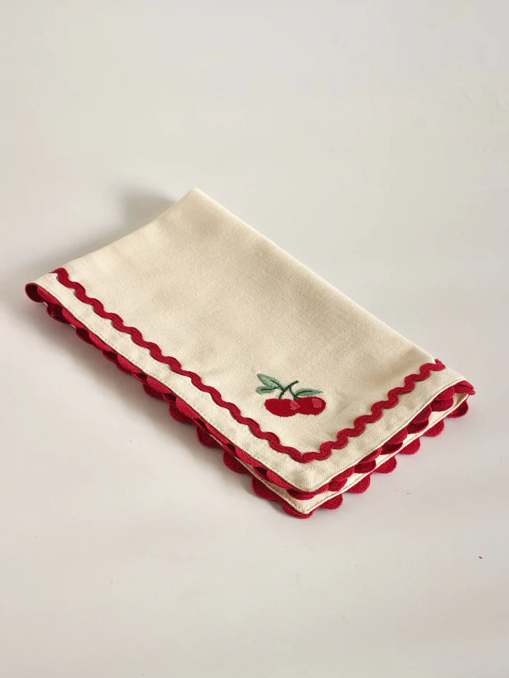 Cherry Crush Embroidered Placemats , Set of 6 - 12 x 18 inches