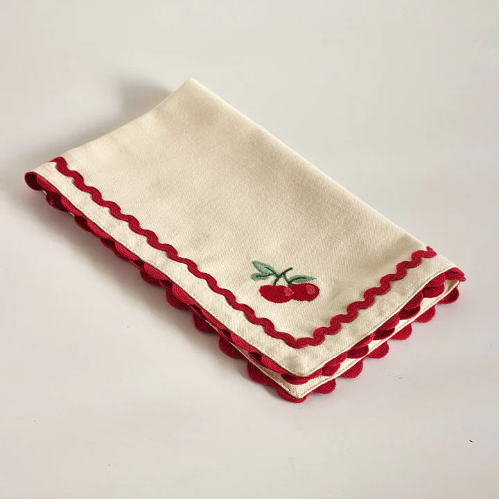 Cherry Crush Embroidered Placemats , Set of 6 - 12 x 18 inches