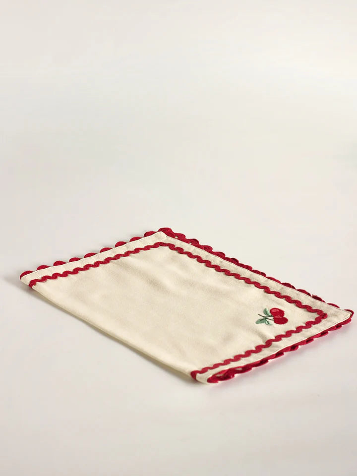 Cherry Crush Embroidered Placemats , Set of 6 - 12 x 18 inches
