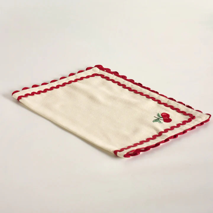 Cherry Crush Embroidered Placemats , Set of 6 - 12 x 18 inches