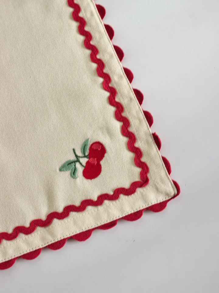 Cherry Crush Embroidered Placemats , Set of 6 - 12 x 18 inches