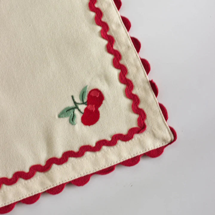 Cherry Crush Embroidered Placemats , Set of 6 - 12 x 18 inches