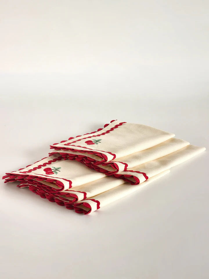 Cherry Crush Embroidered Placemats , Set of 6 - 12 x 18 inches