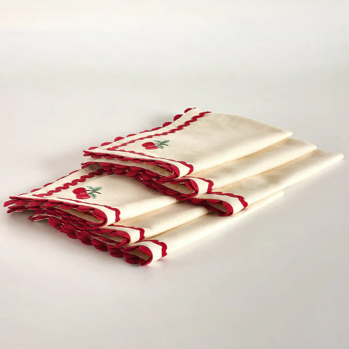 Cherry Crush Embroidered Placemats , Set of 6 - 12 x 18 inches