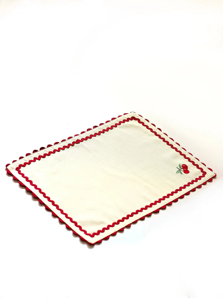 Cherry Crush Embroidered Placemats , Set of 6 - 12 x 18 inches