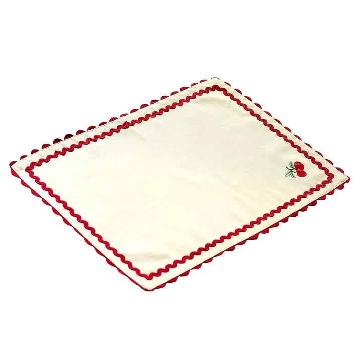 Cherry Crush Embroidered Placemats , Set of 6 - 12 x 18 inches