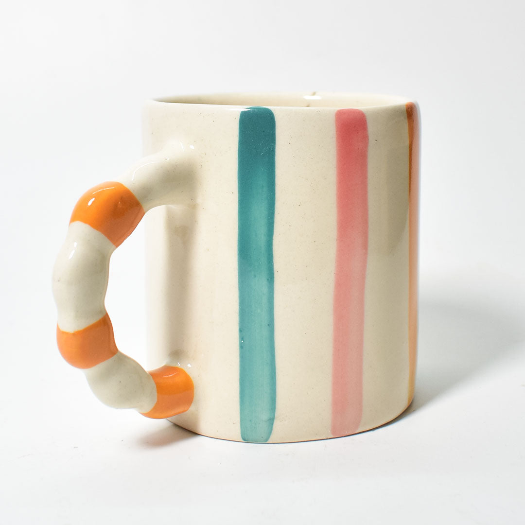 Candy Striped Ceramic Mug - 3.5x3 Inches - Set of 4