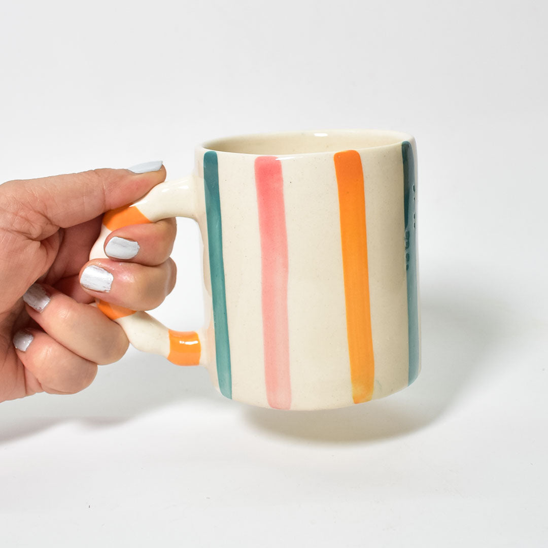 Candy Striped Ceramic Mug - 3.5x3 Inches - Set of 4