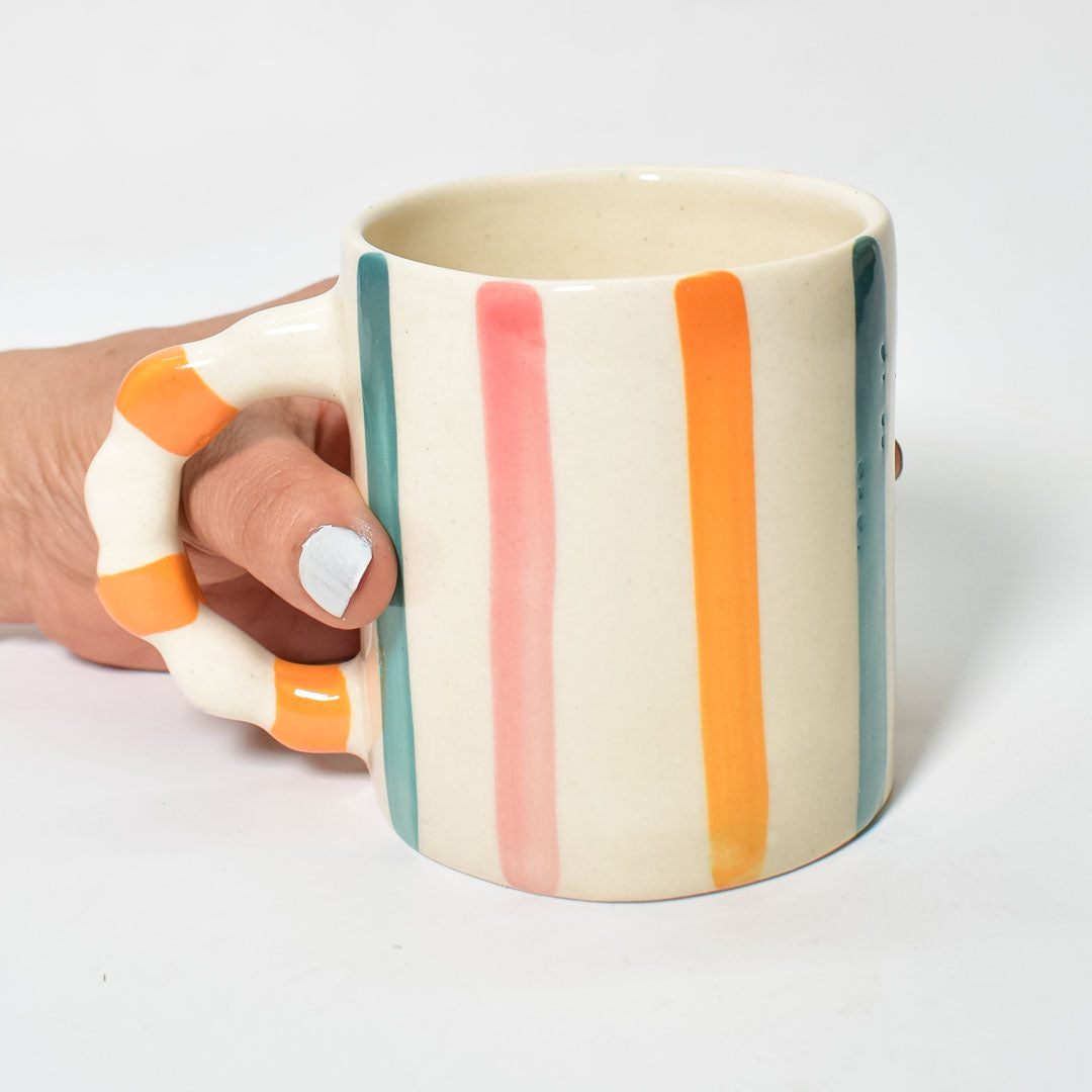 Candy Striped Ceramic Mug - 3.5x3 Inches - Set of 4