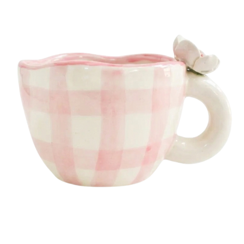 Handmade Ceramic Cups - Daisy (Pink), 200ml (Set of 2)