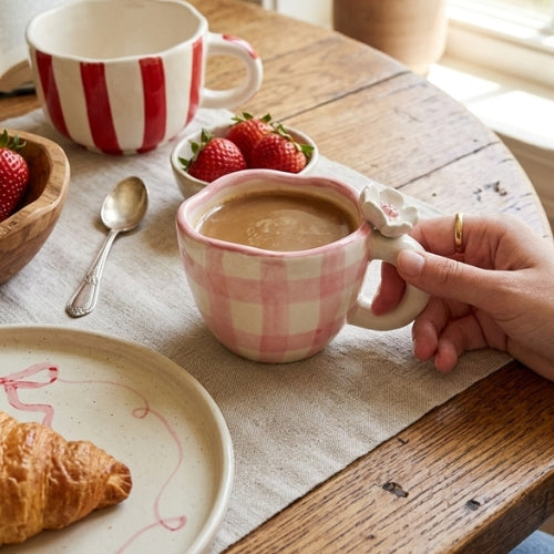 Handmade Ceramic Cups - Daisy (Pink), 200ml (Set of 2)