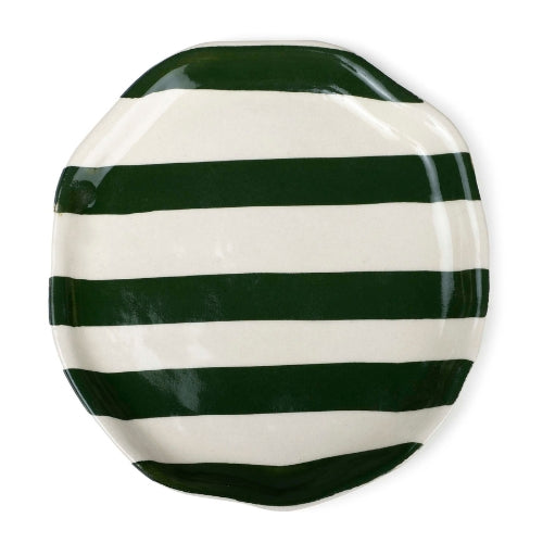 Ceramic Olive Green stripe plate, 6.3x6.3 Inches (Set of 4)