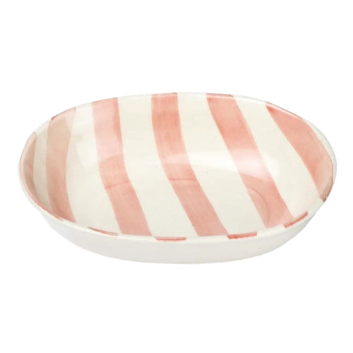 Ceramic stripe Bowl, Pink 7x5x2 Inches (Set of 4)