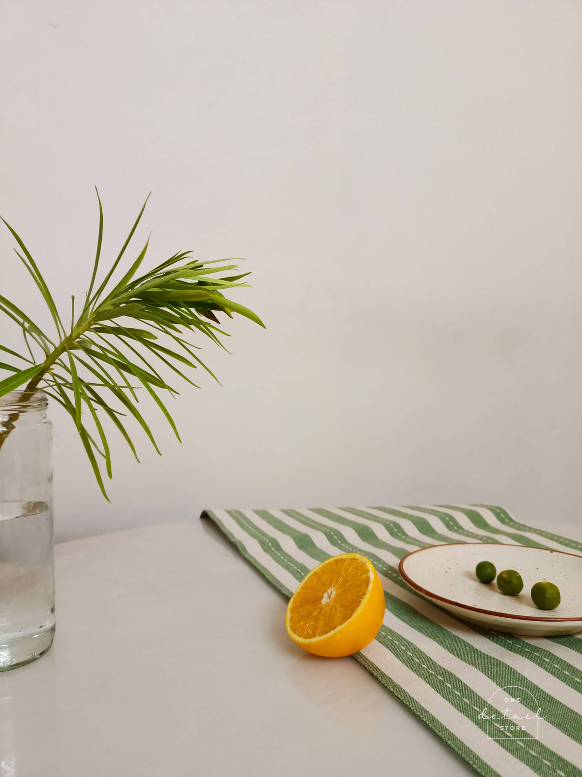 Green Striped Table Runner | 100% Cotton | 14x72 in