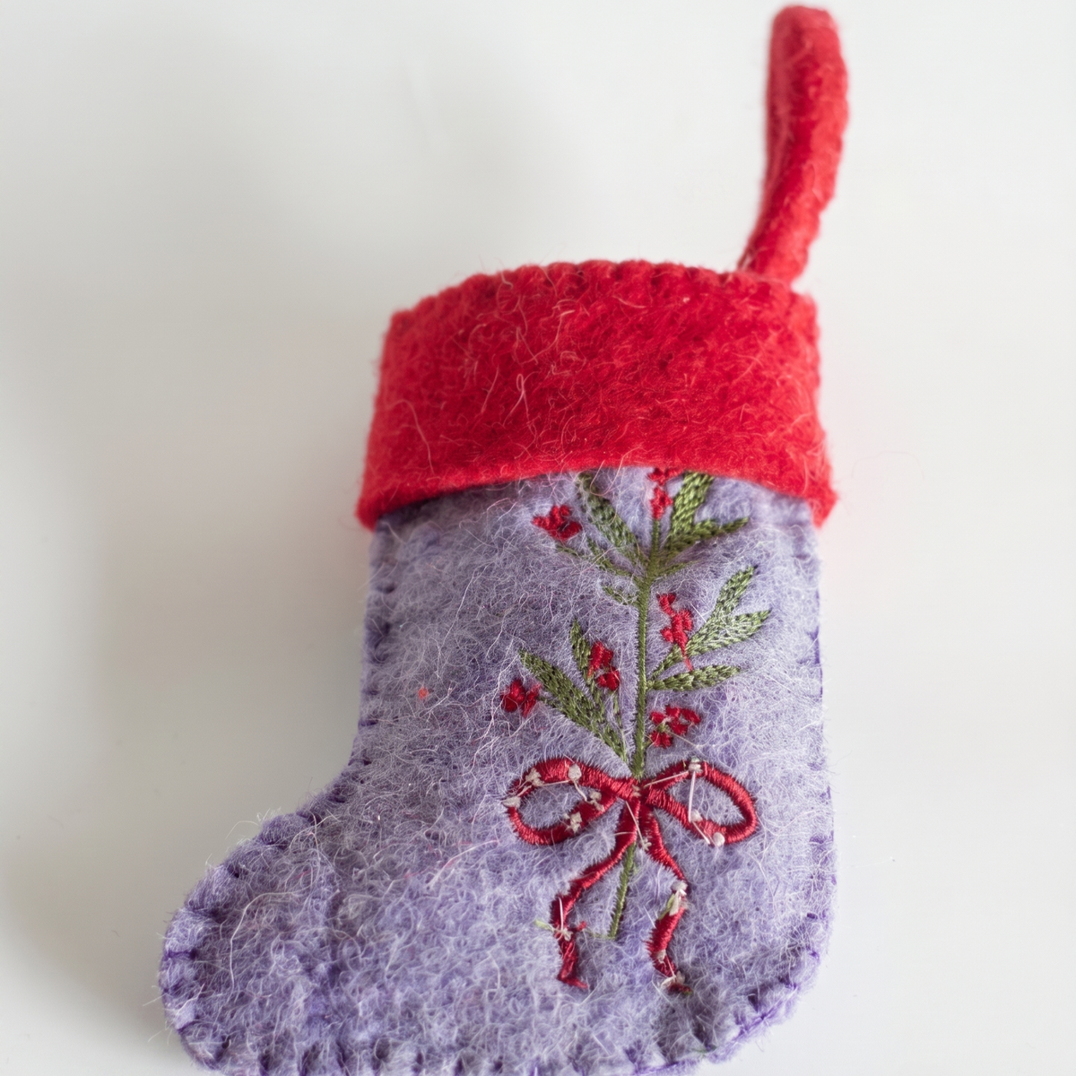 Holly Bouquet Felt Stocking | Embroidered Felt | 20cm - Casa Amarosa